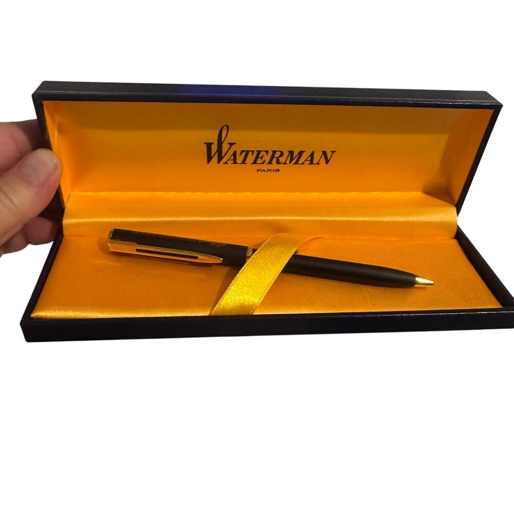 Waterman Paris Matte Black Gold Trim Ballpoint Pen Box Needs Refill Kelloggs